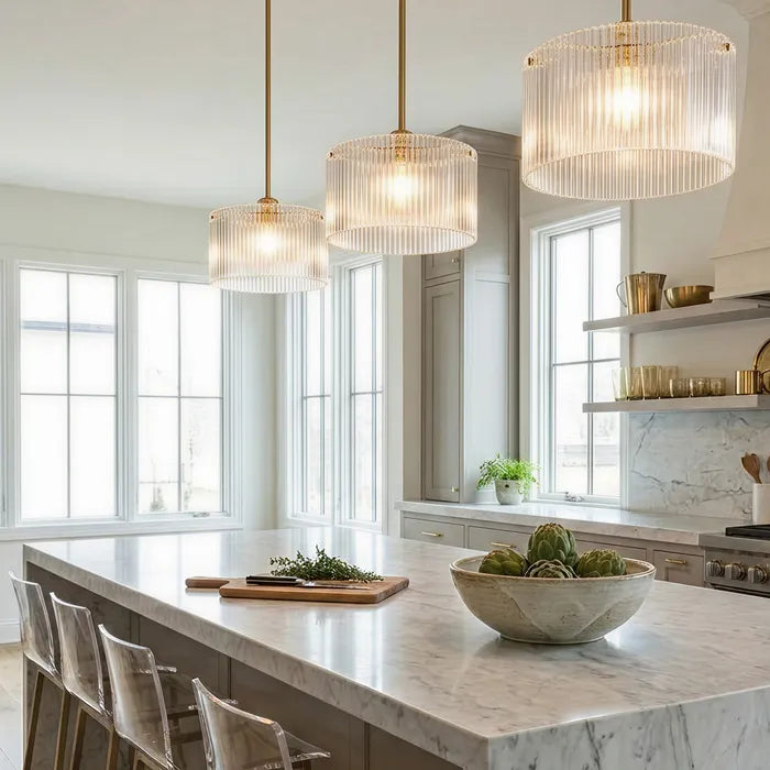 Medici 300mm Ribbed Glass Rod Pendant Light - in2 Lighting Australia